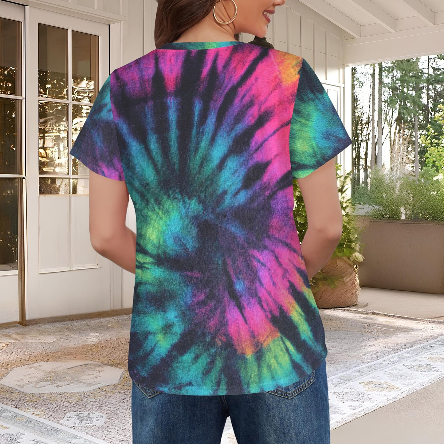 Dark Fluorescent Colorful Tie Dye Print Women's T-Shirt
