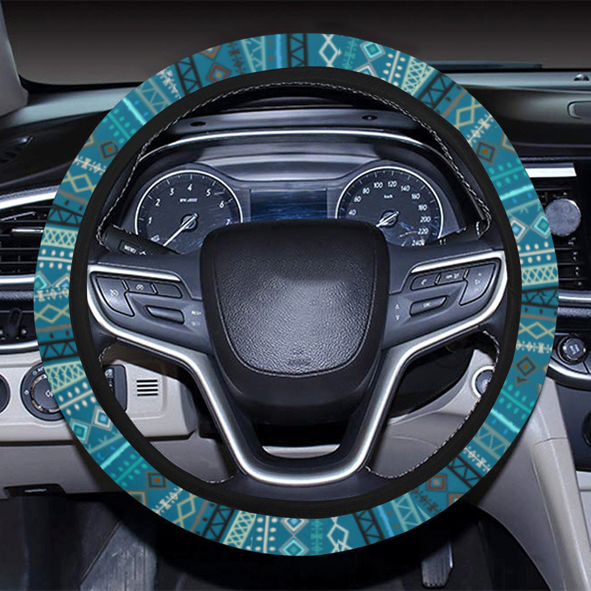 Teal Boho Chic Bohemian Stripes Steering Wheel Cover