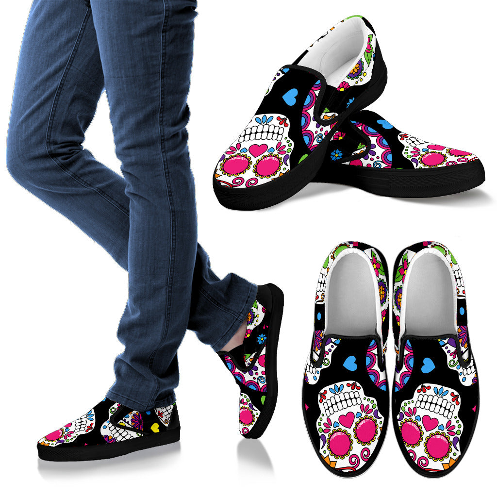 Colorful Sugar Skulls Slip On Shoes
