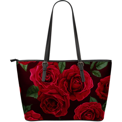 Red Roses Leather Tote Bag
