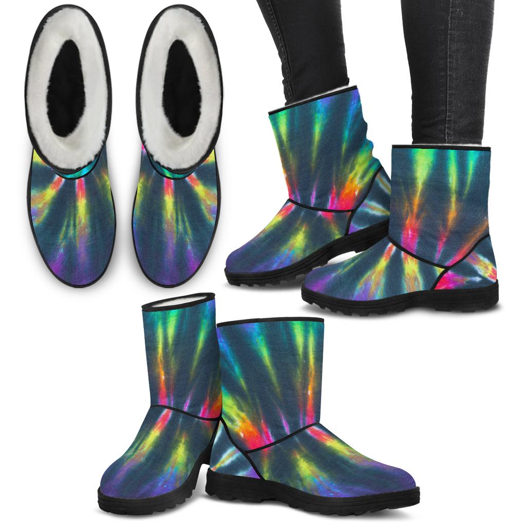 Colorful Neon Tie Dye Faux Fur Boots