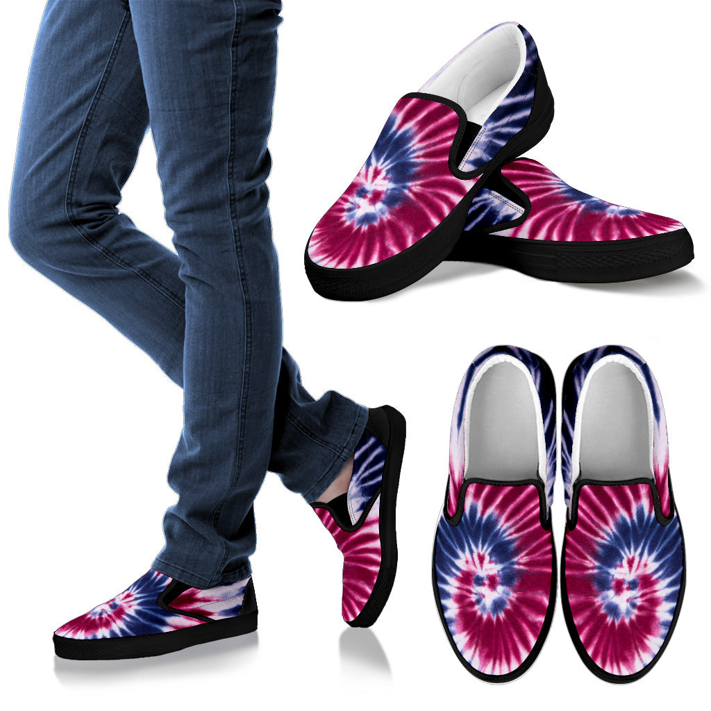 Red, White & Blue Tie Dye Print Slip On Shoes