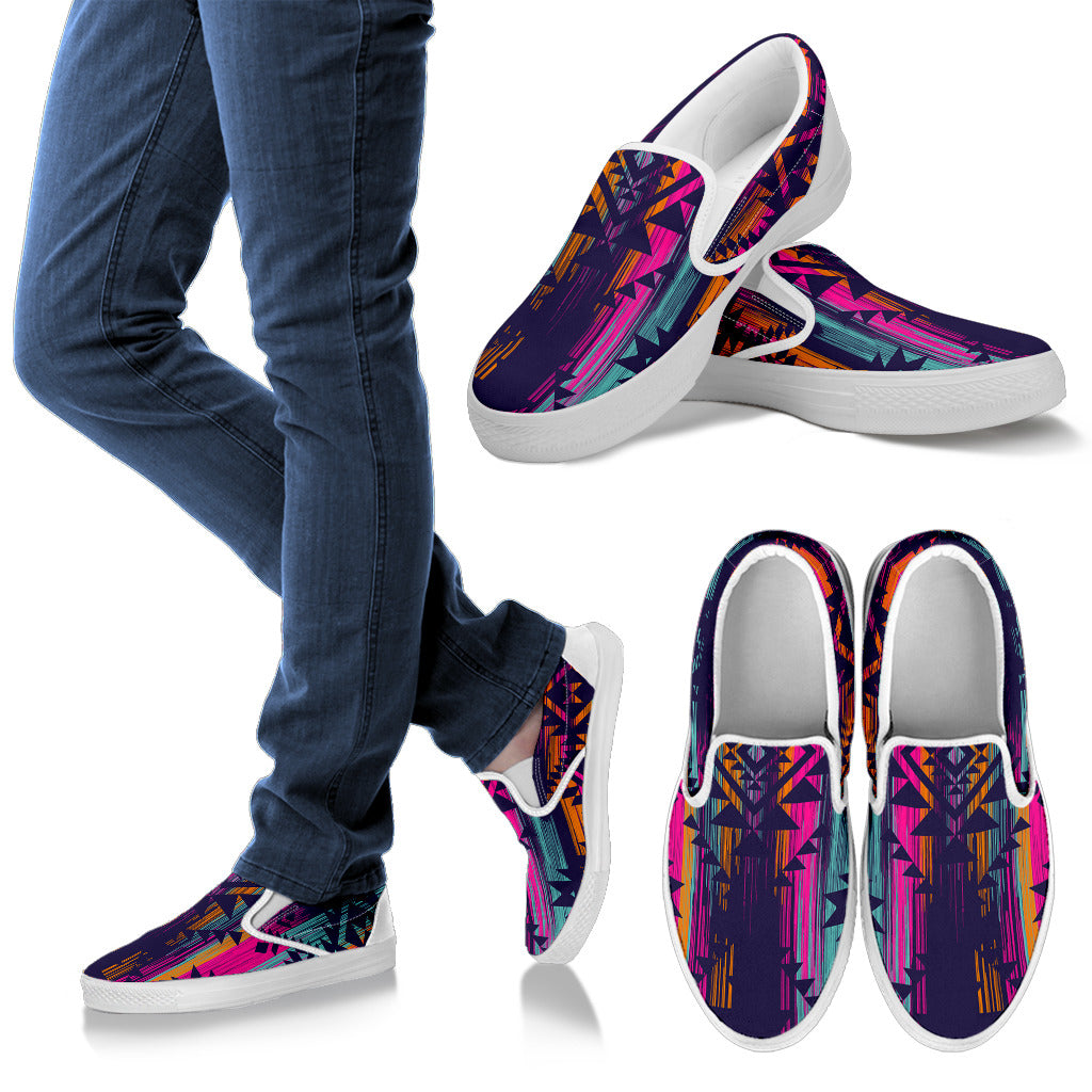 Colorful Boho Chic Bohemian Aztec Streaks Slip On Shoes