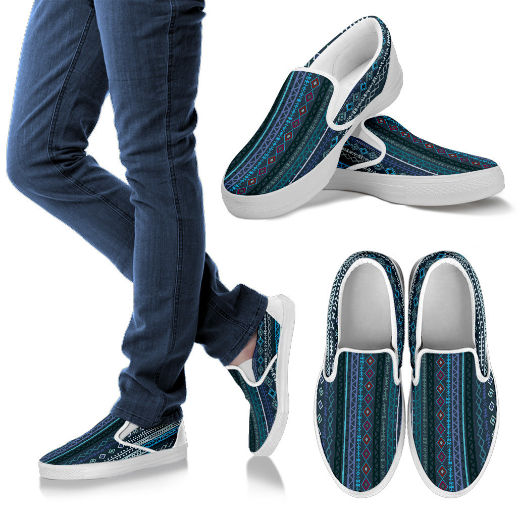 Blue Boho Chic Bohemian Stripes Slip On Shoes