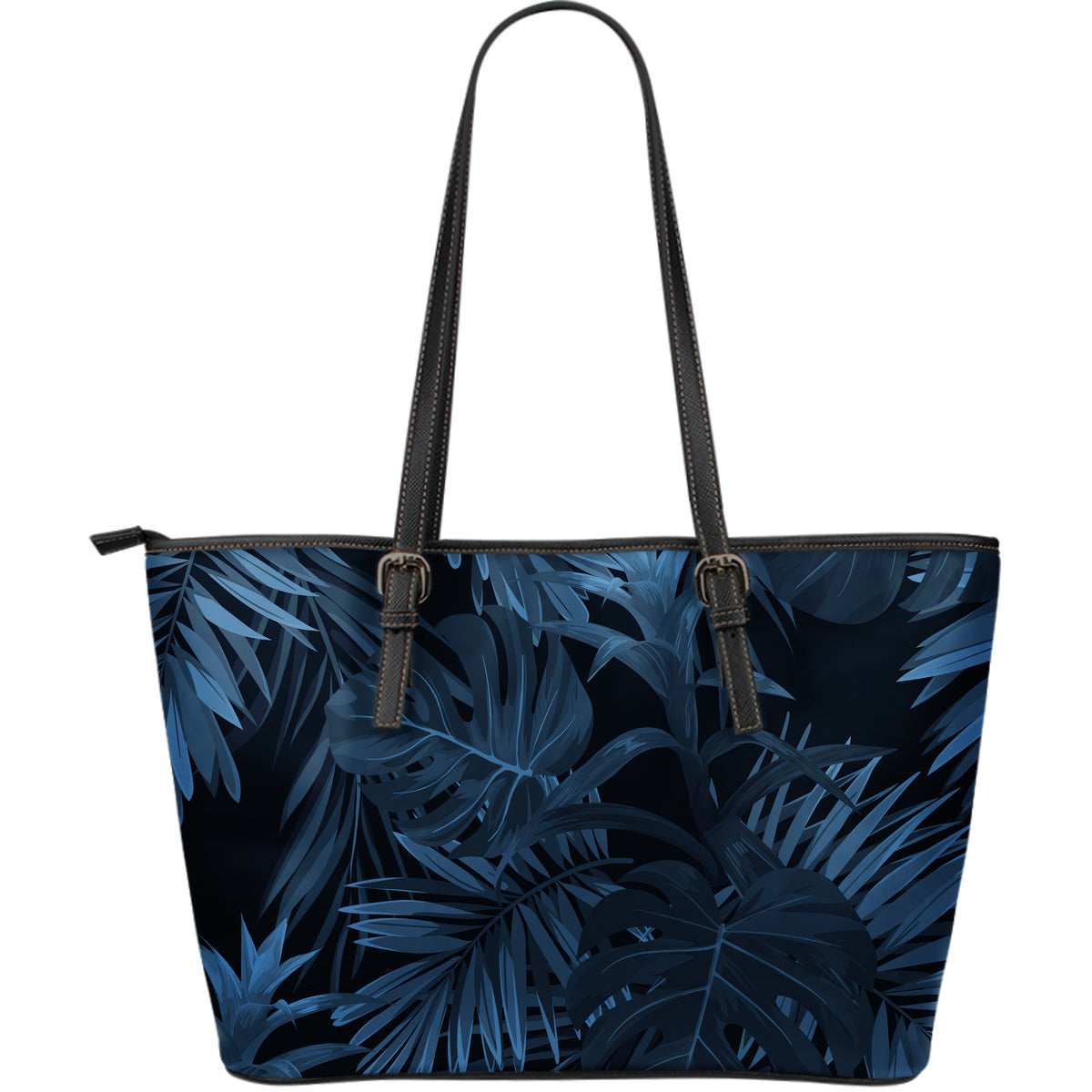 Dark Leaves Leather Tote Bag