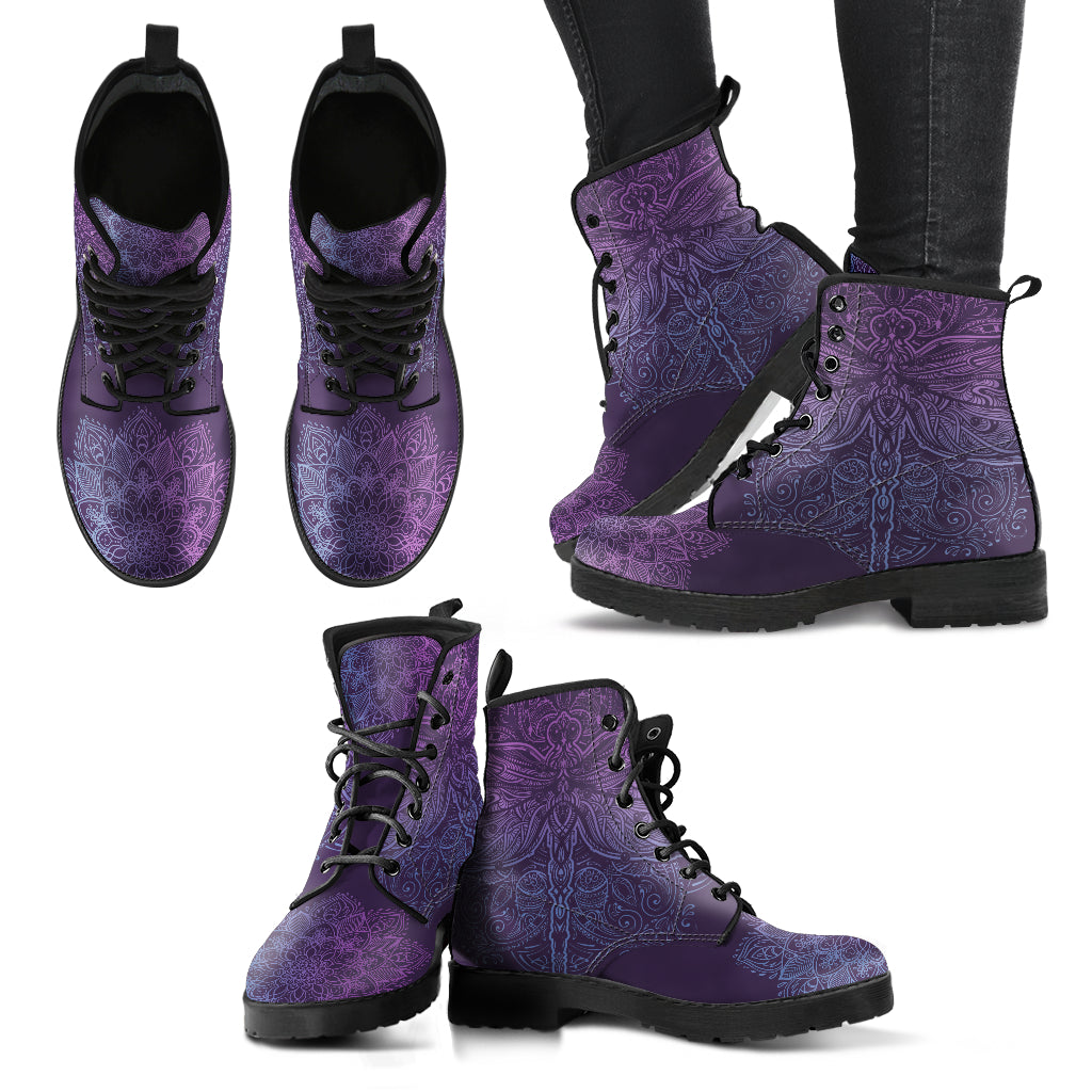 Purple Dragonfly Mandala Womens Boots