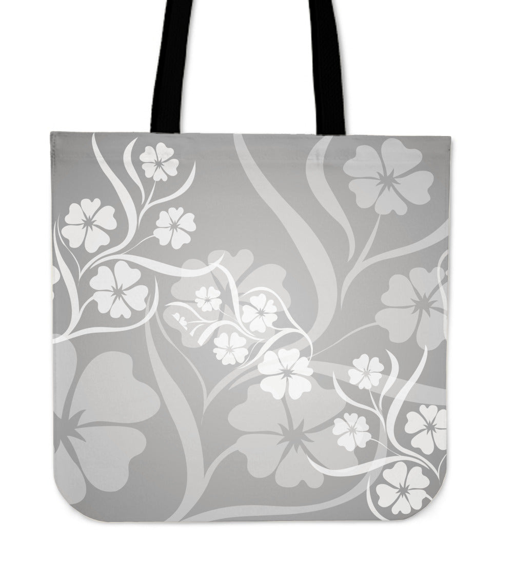 Grey Floral Canvas Tote Bag