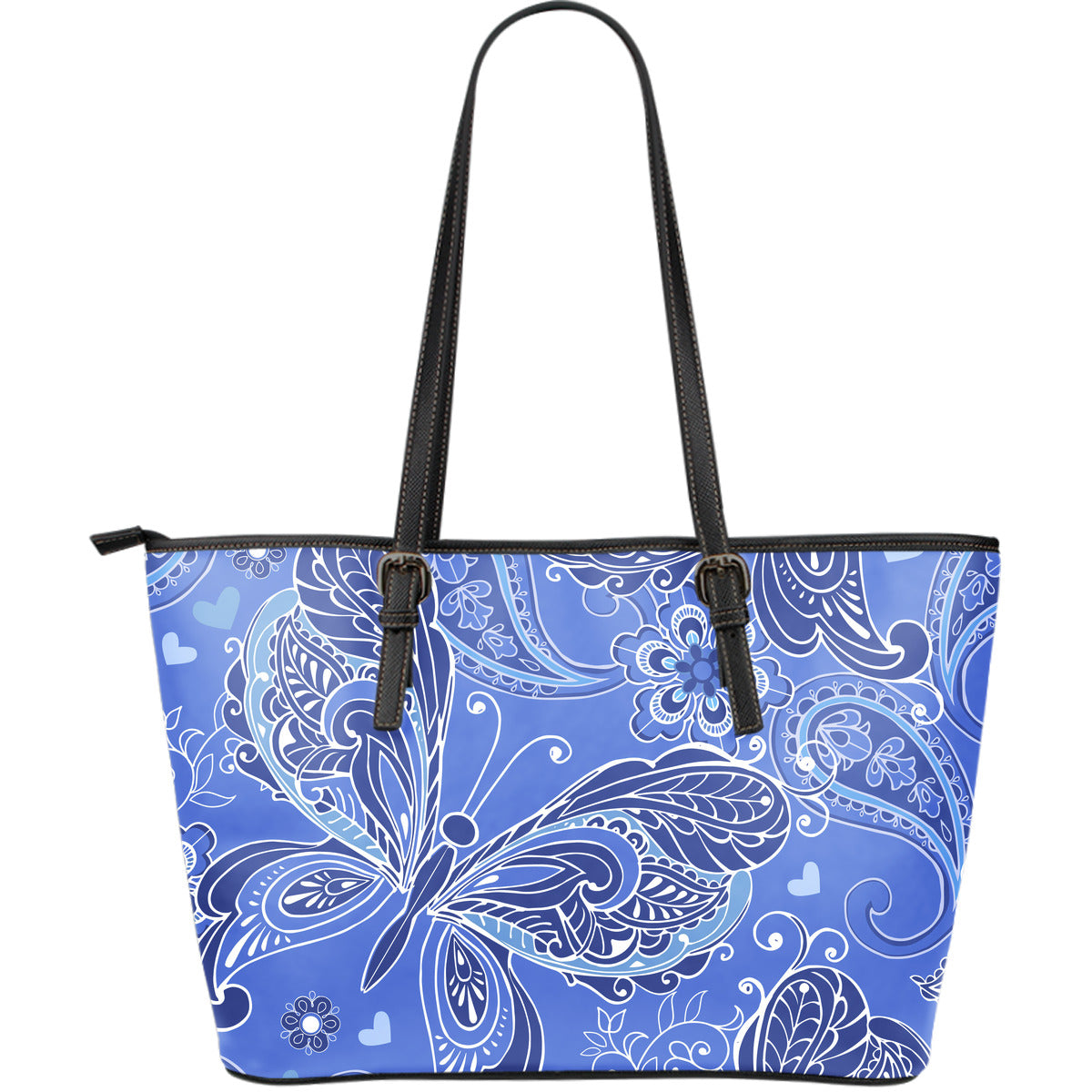 Purple Butterflies Decor Leather Tote Bag