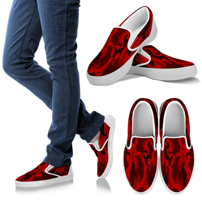 Dark Red Camouflage Slip On Shoes