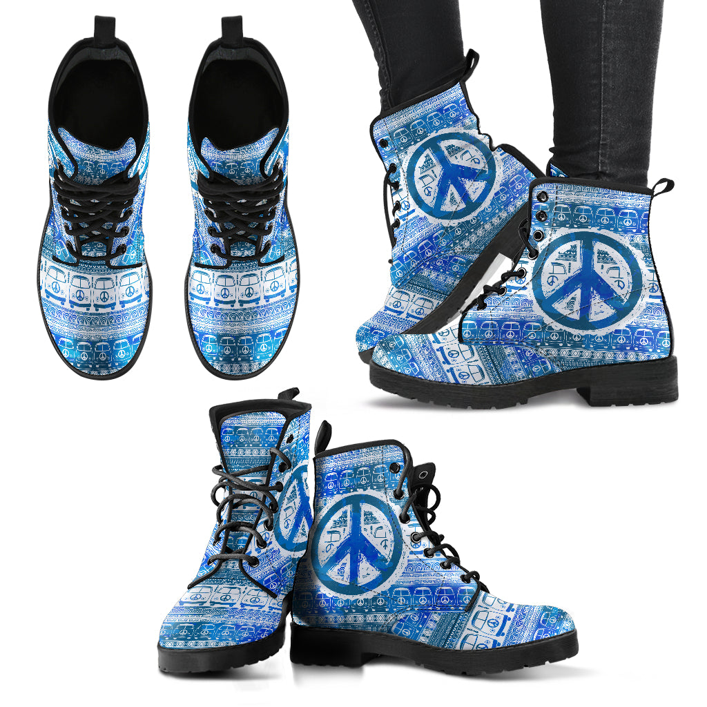 Blue Peace Sign Hippie Womens Boots