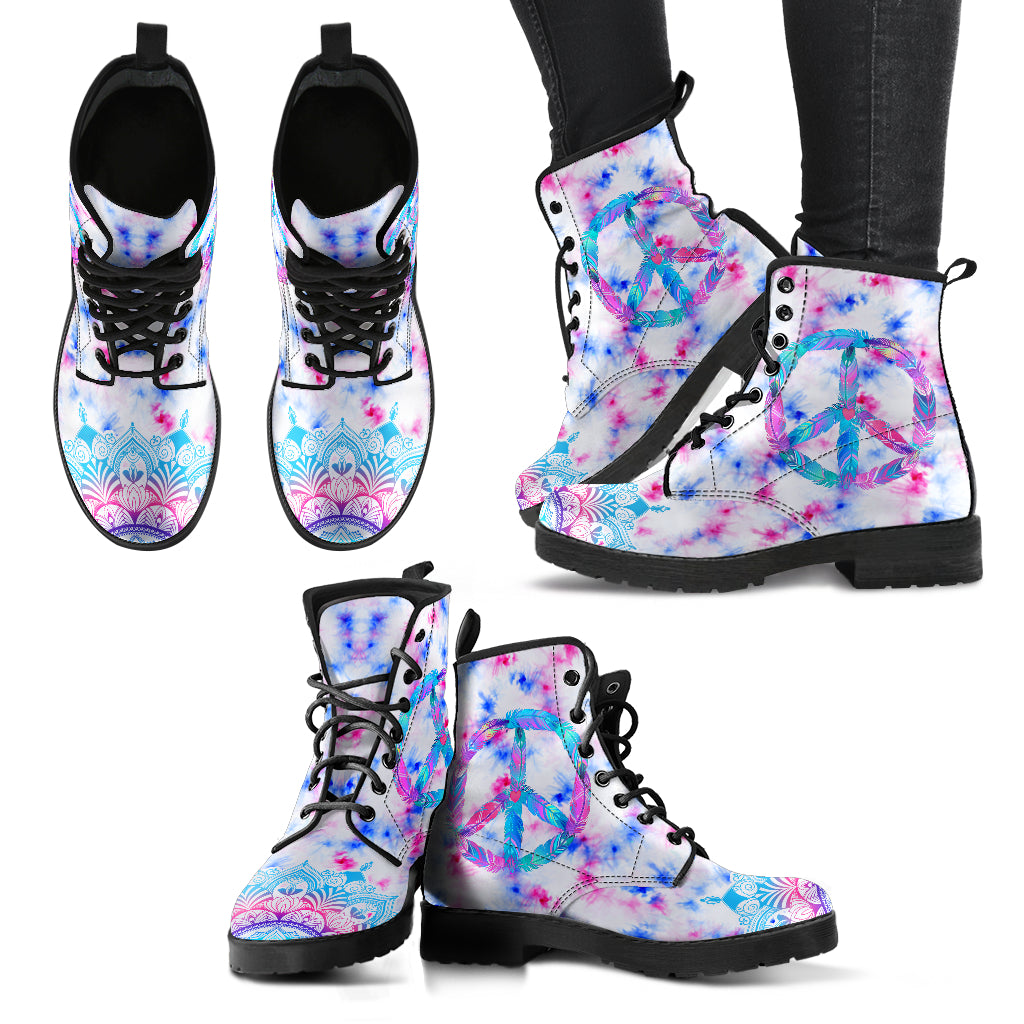 Pink Abstract Peace Sign Womens Boots
