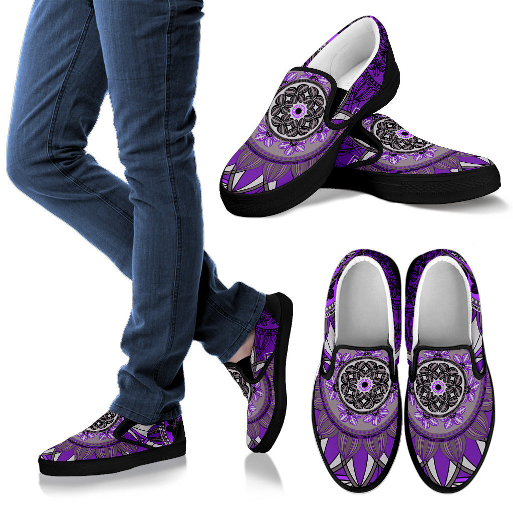 Purple Floral Mandalas Slip On Shoes