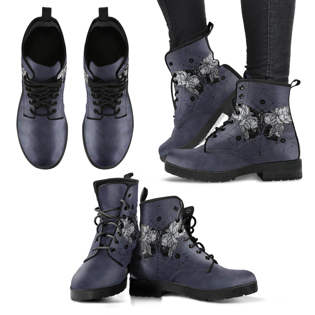 Dark Grey Butterfly Decor Womens Boots