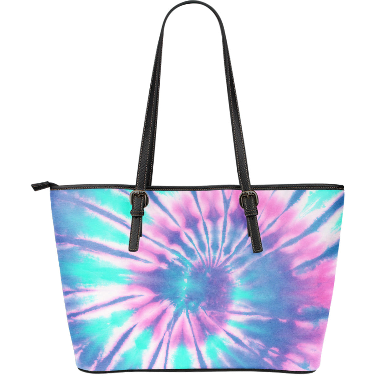 Pink & Blue Tie Dye Leather Tote Bag