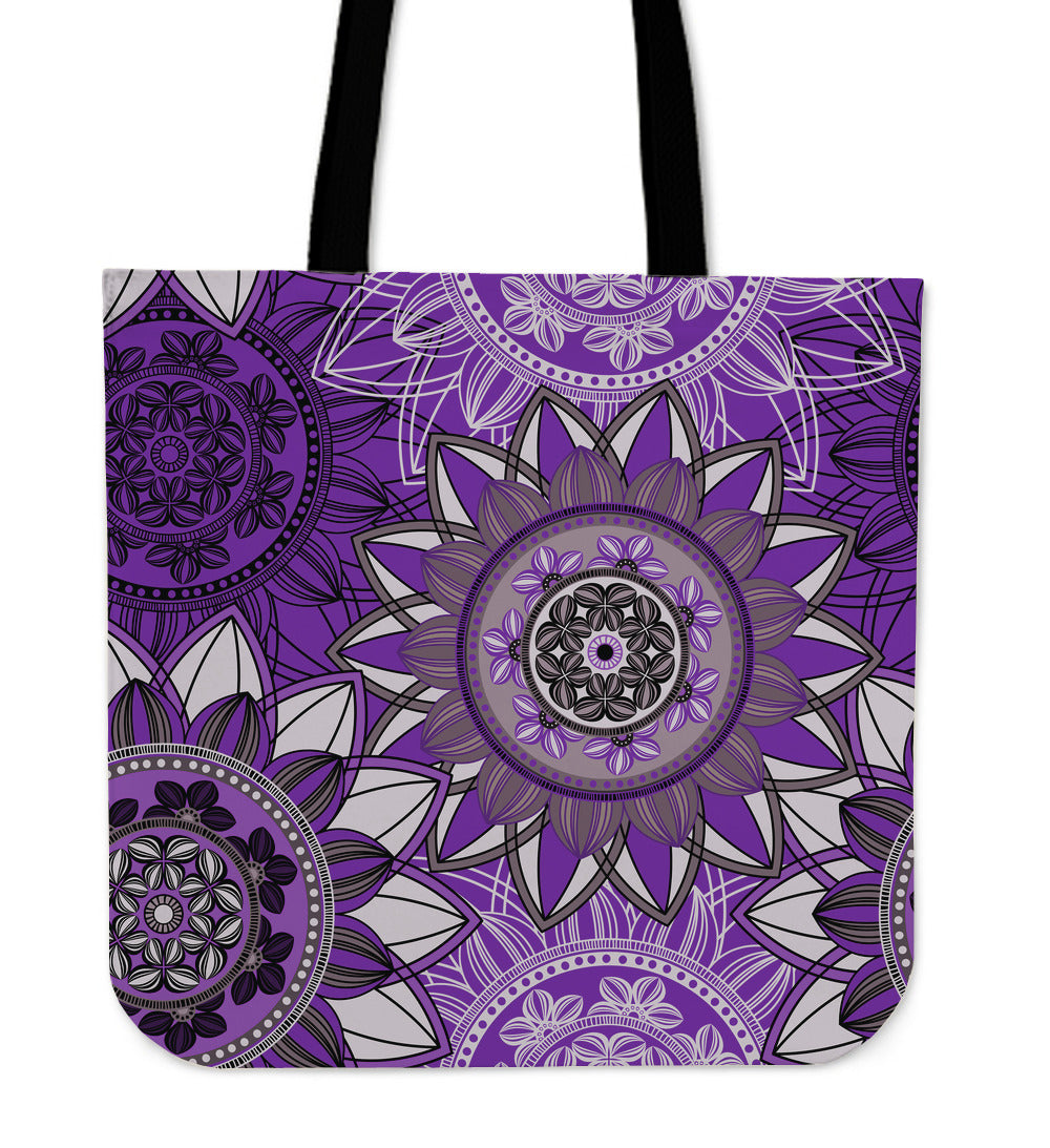 Purple Floral Mandalas Canvas Tote Bag