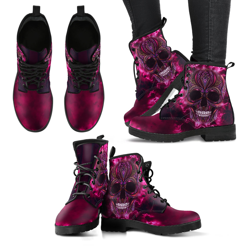 Pink Purple Skull Womens Boots