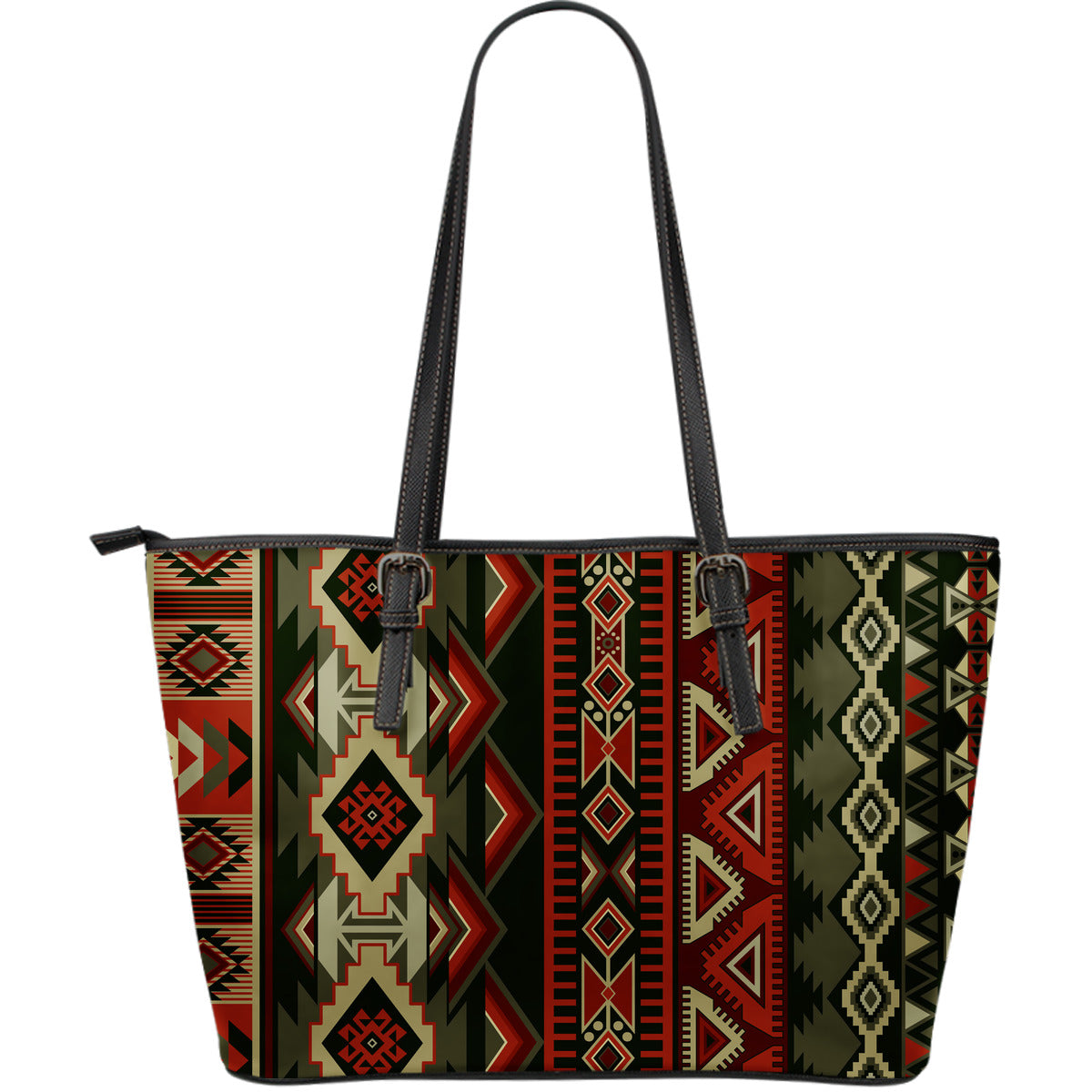 Red & Brown Boho Aztec Leather Tote Bag