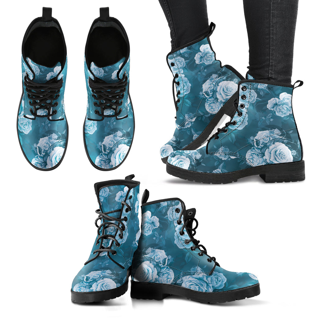 Blue Grey Roses Womens Boots