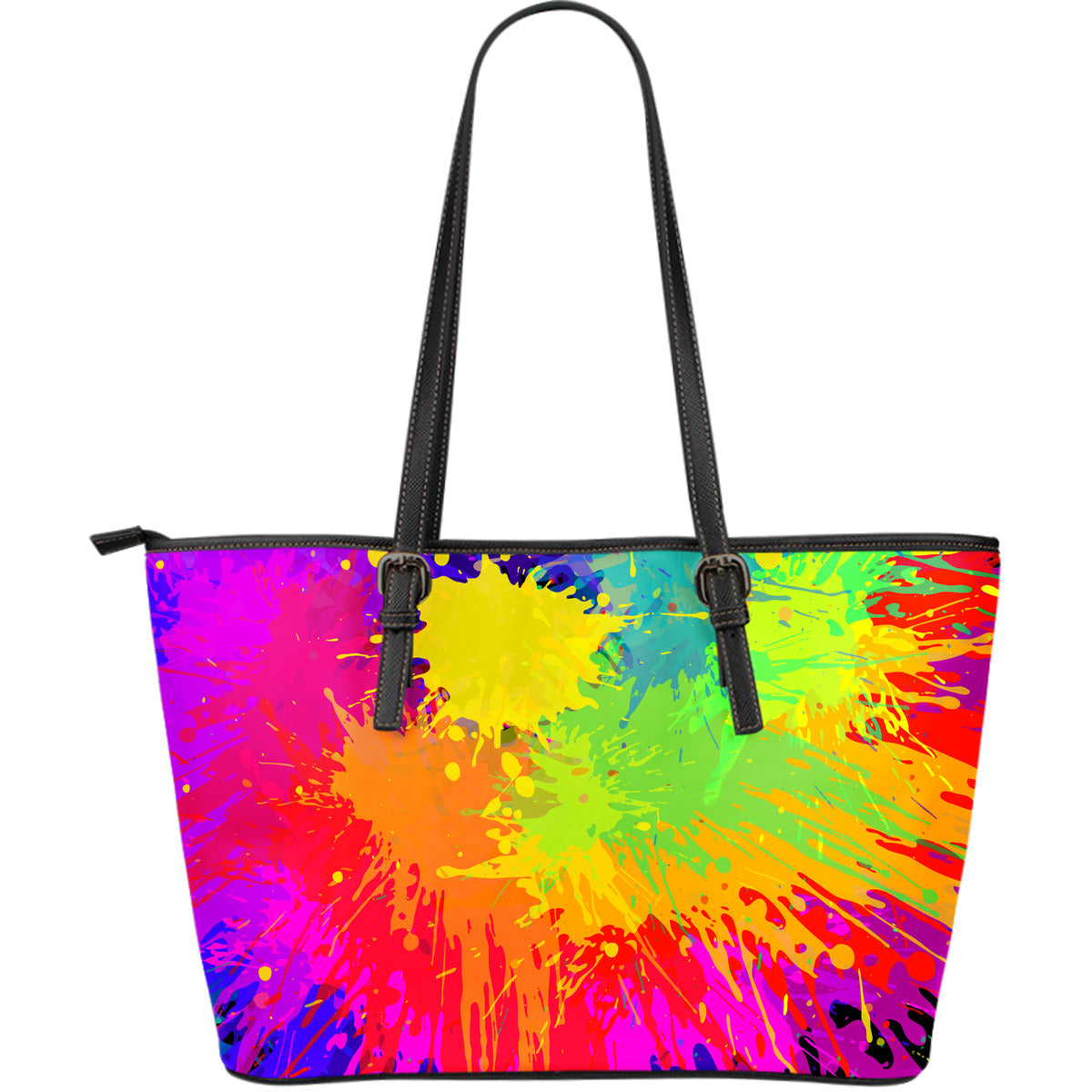 Colorful Paint Splatter Abstract Art Leather Tote Bag