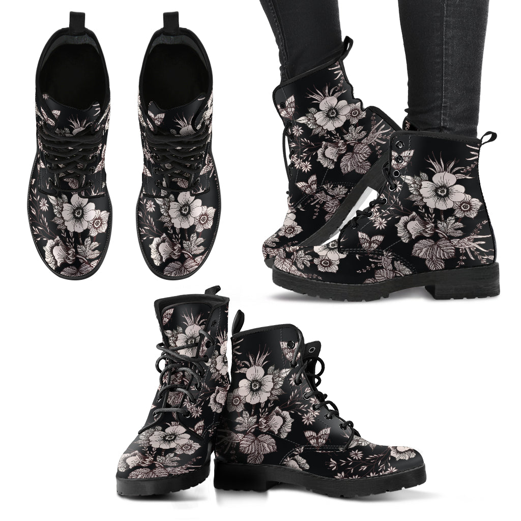 Black & White Flowers Womens Boots