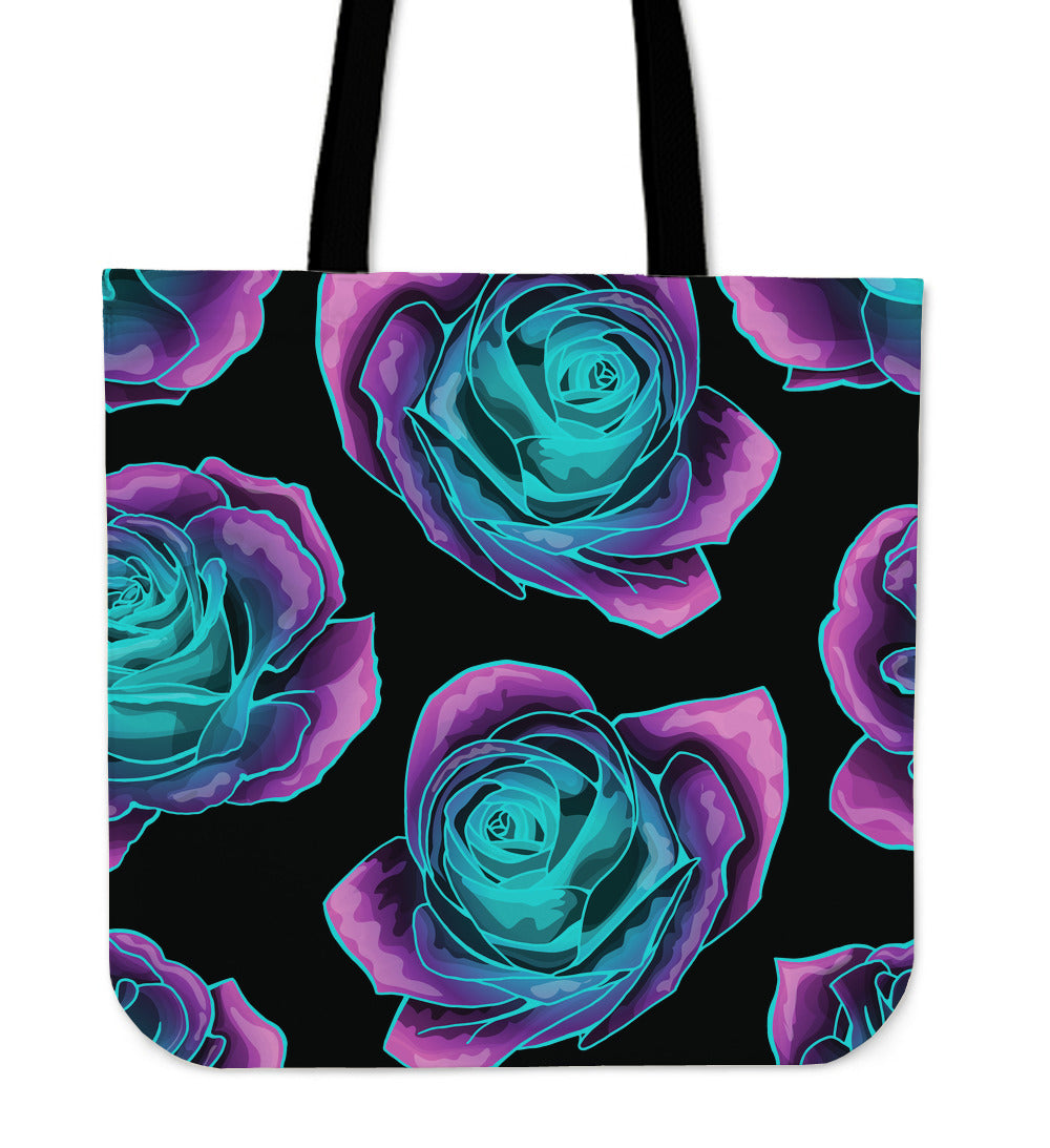 Neon Pink Roses Canvas Tote Bag