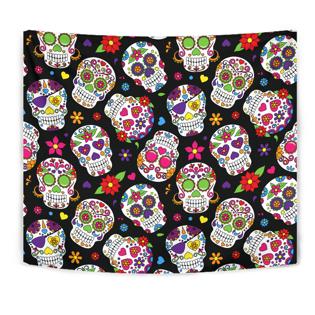Colorful Sugar Skulls Wall Tapestry