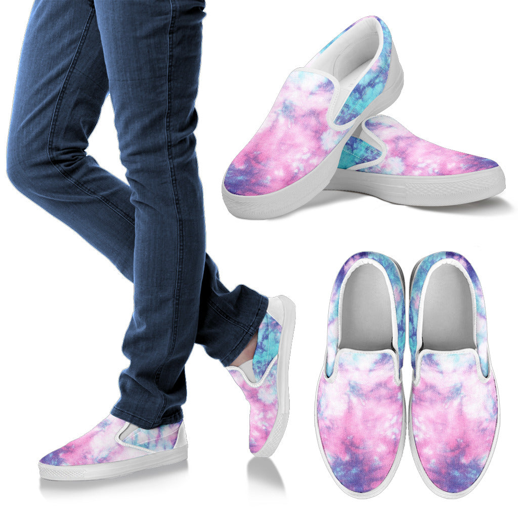 Blue & Pink Cotton Candy Tie Dye Print Slip On Shoes