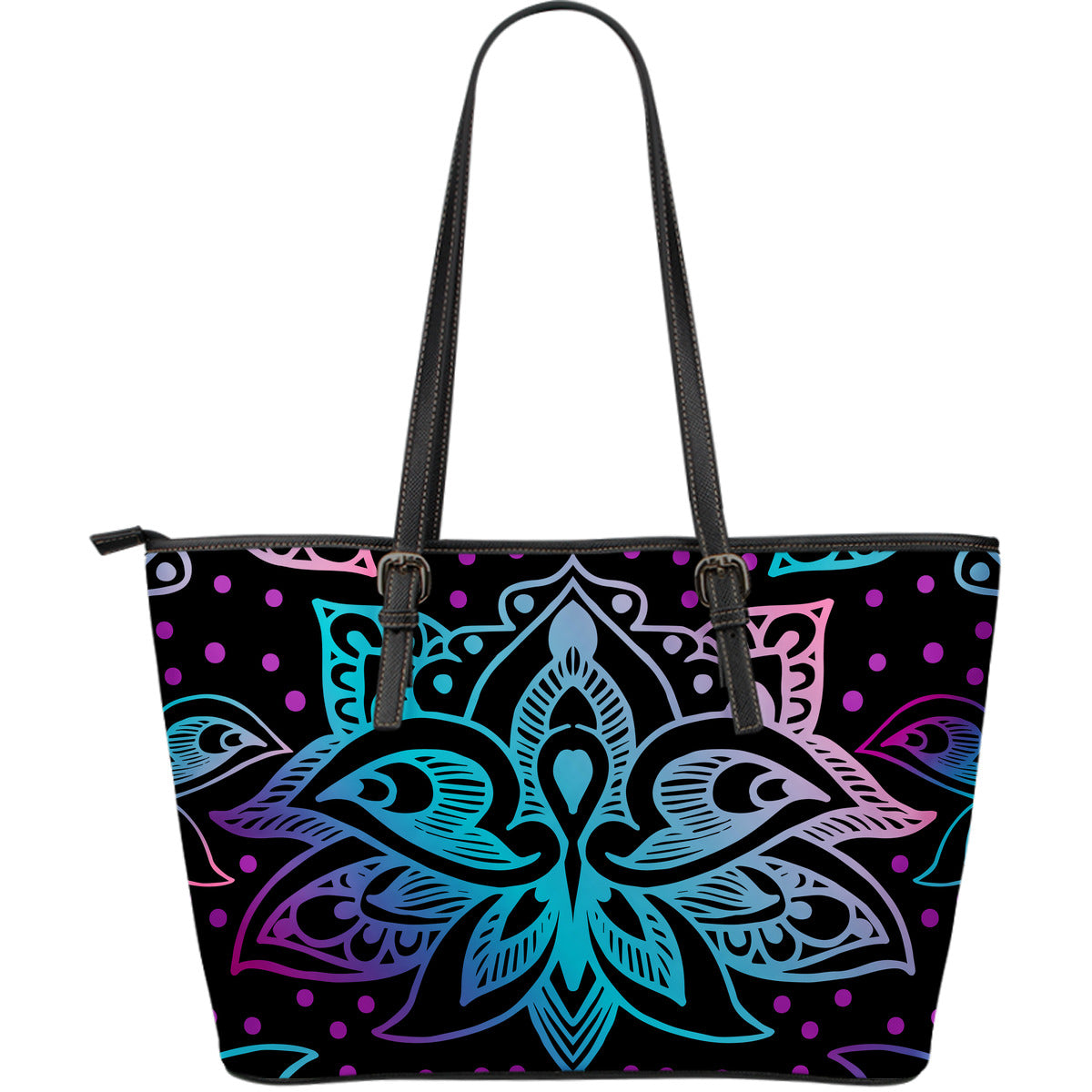 Pink & Purple Lotus Decor Leather Tote Bag