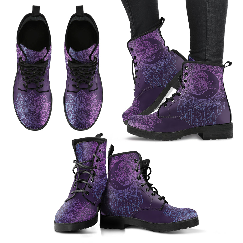 Purple Moon Dream Catcher Mandala Womens Boots