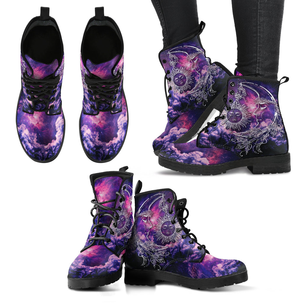 Purple Sun & Moon Clouds Womens Boots