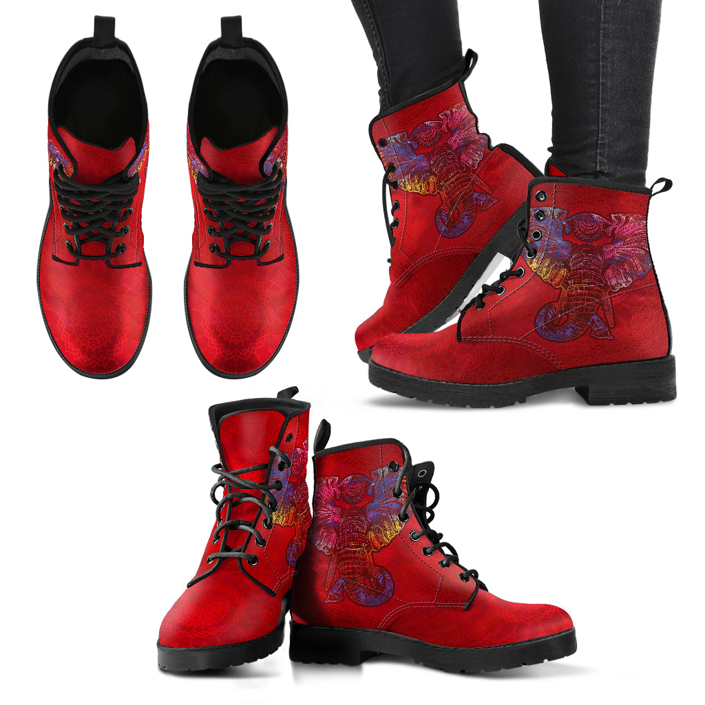 Red Colorful Elephant Womens Boots