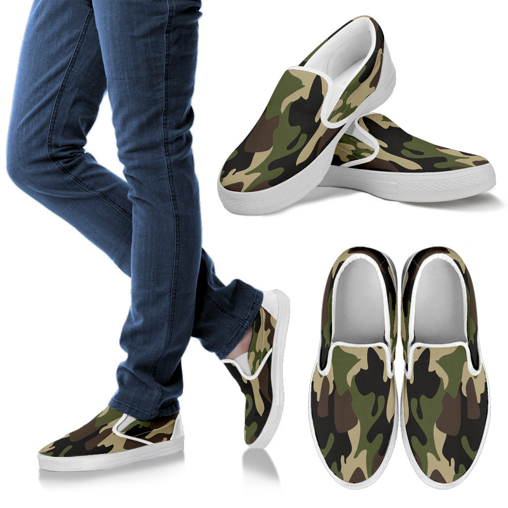 Army Green Camouflage Slip On Shoes
