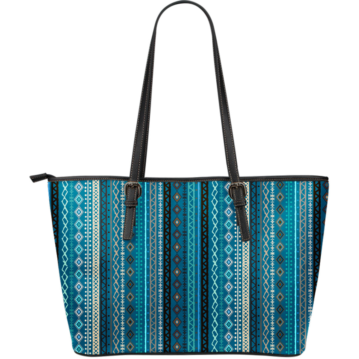Teal Boho Stripes Decor Leather Tote Bag