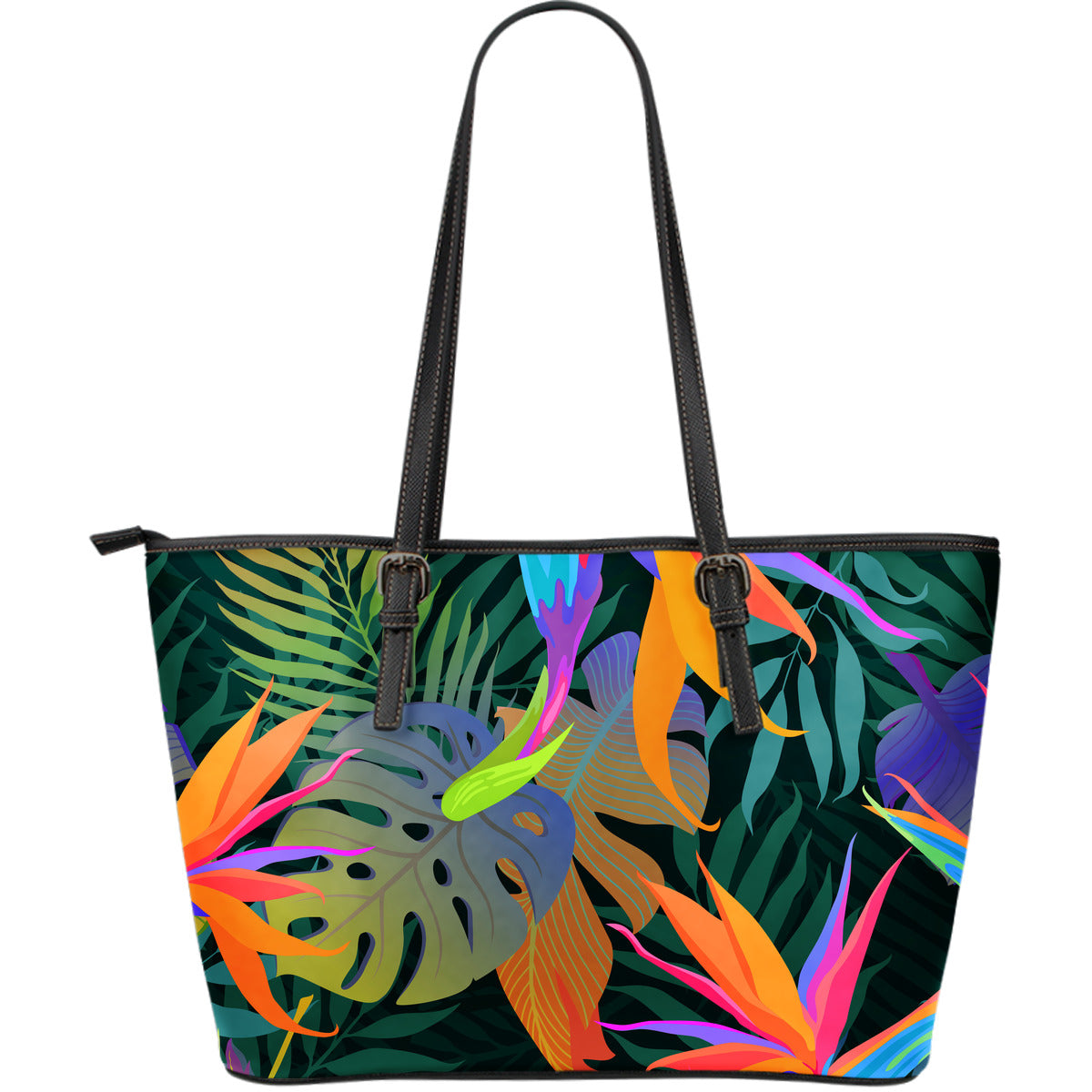 Colorful Plants Leather Tote Bag