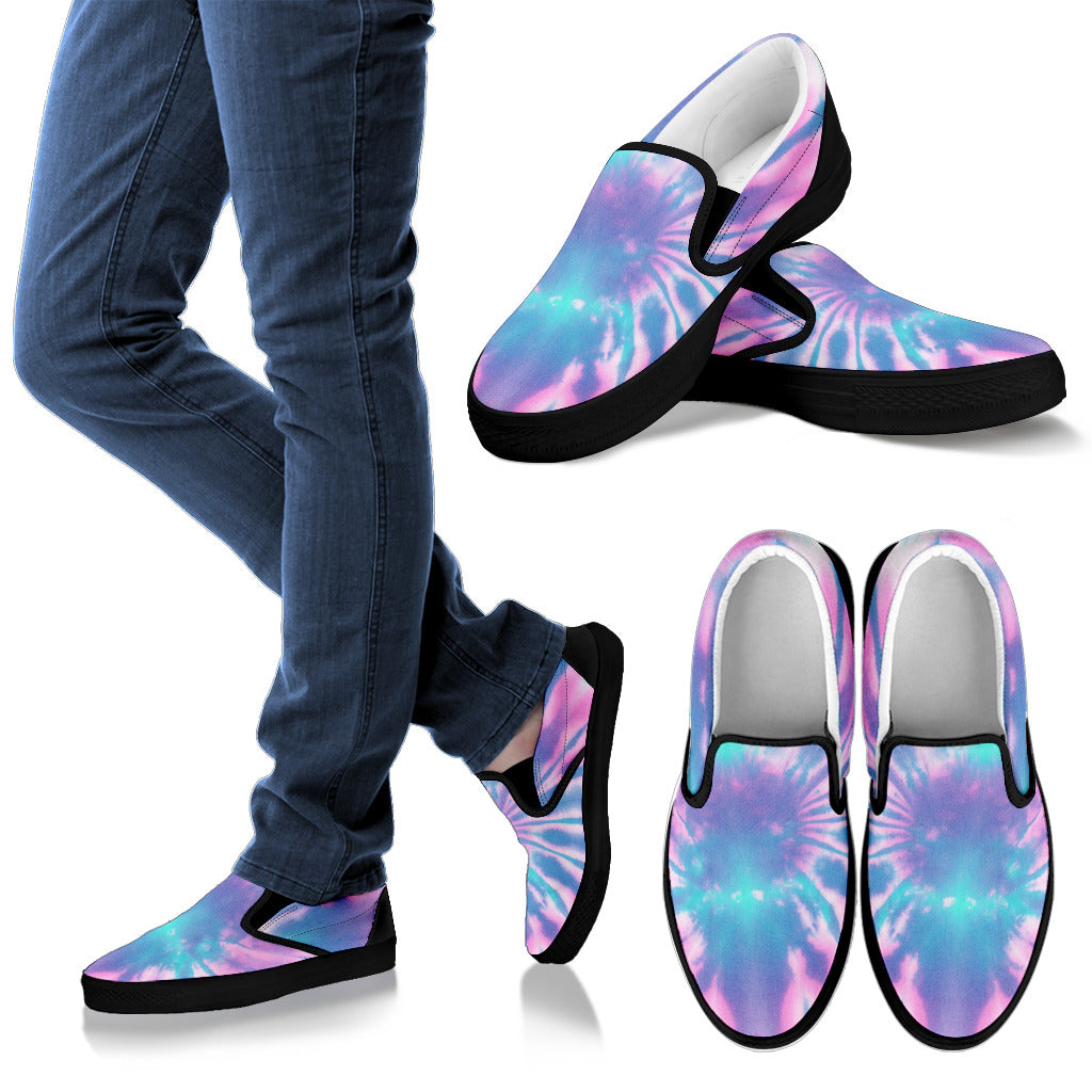 Pink & Blue Tie Dye Print Slip On Shoes