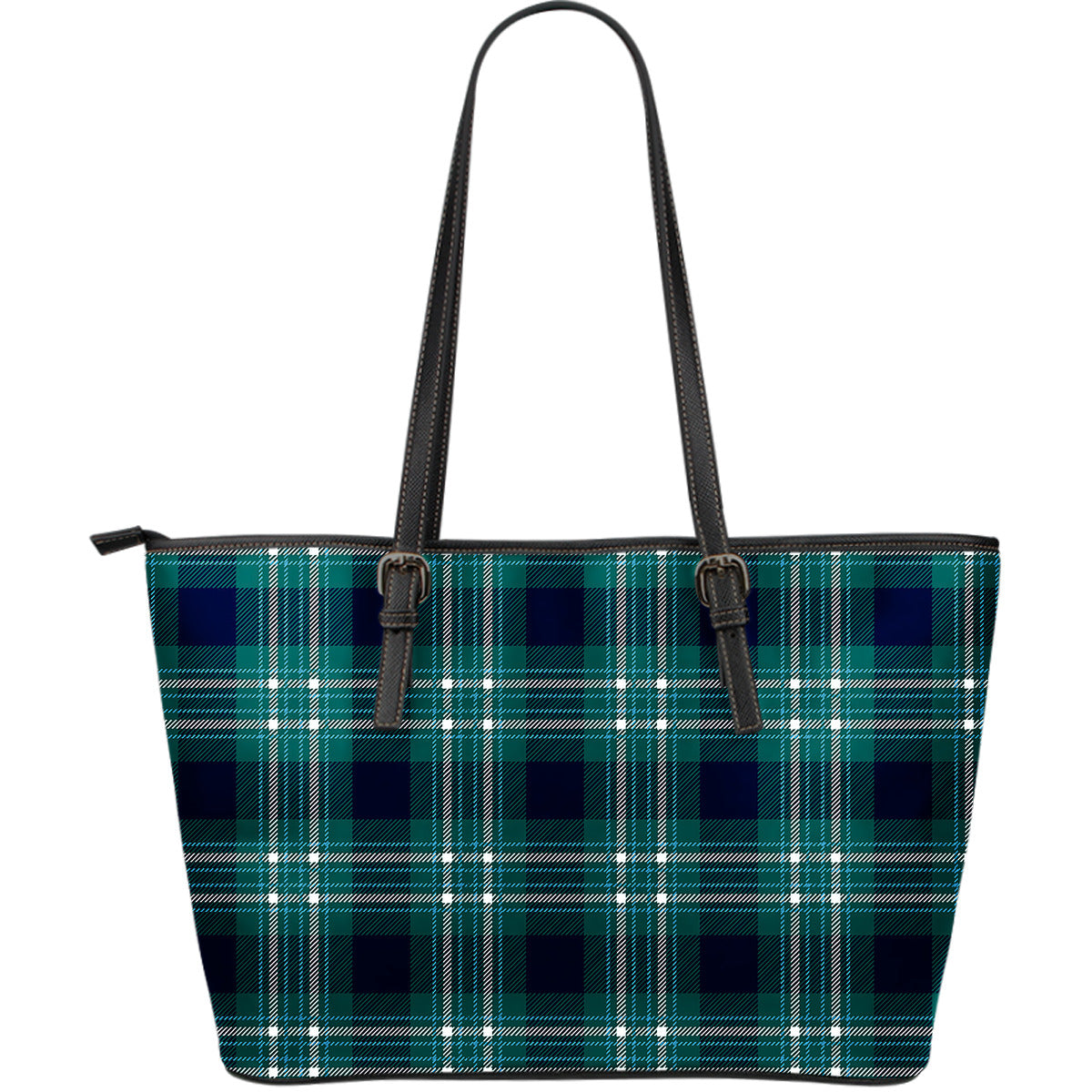 Green Plaid Leather Tote Bag