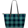 Green Plaid Leather Tote Bag