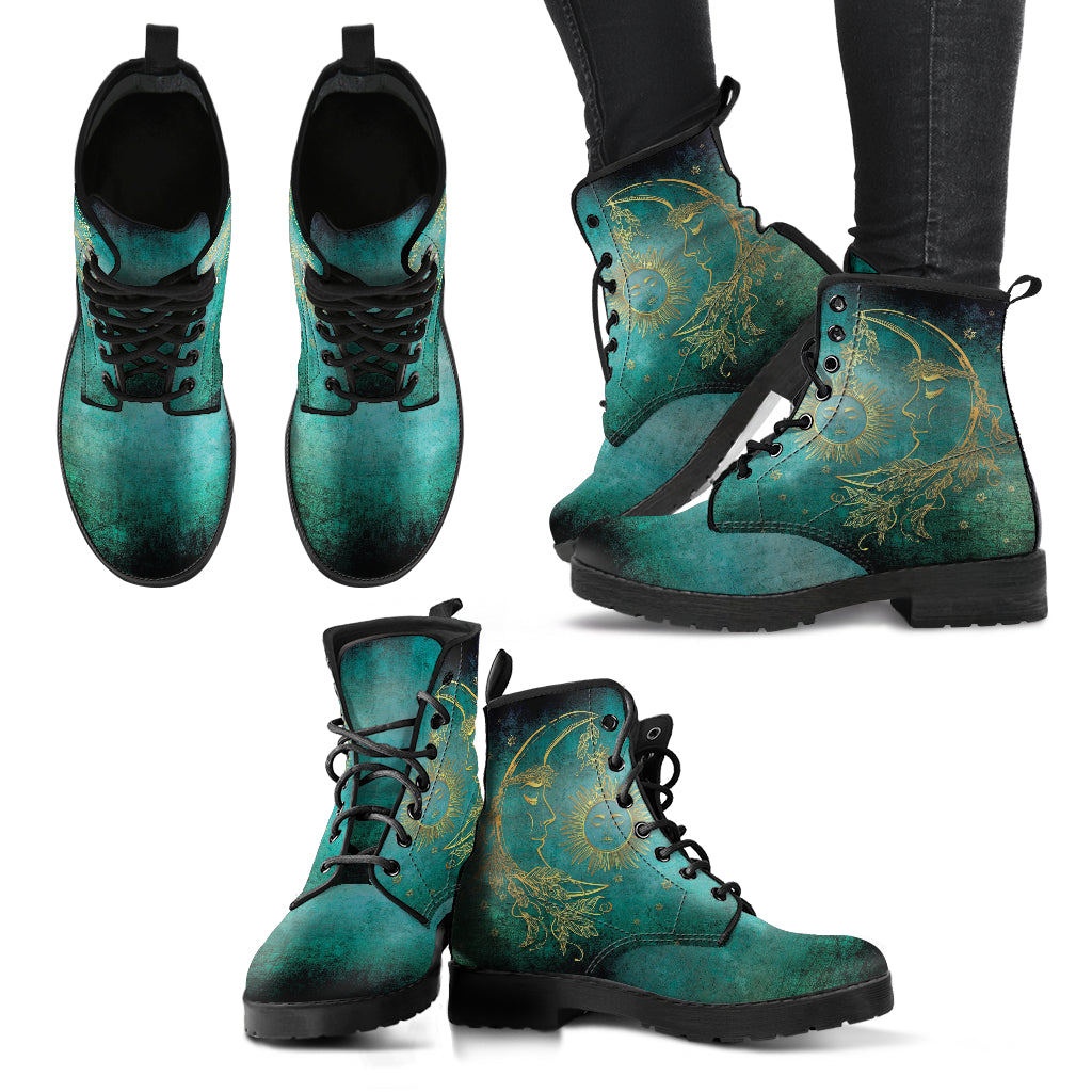 Teal Green Sun & Moon Womens Boots