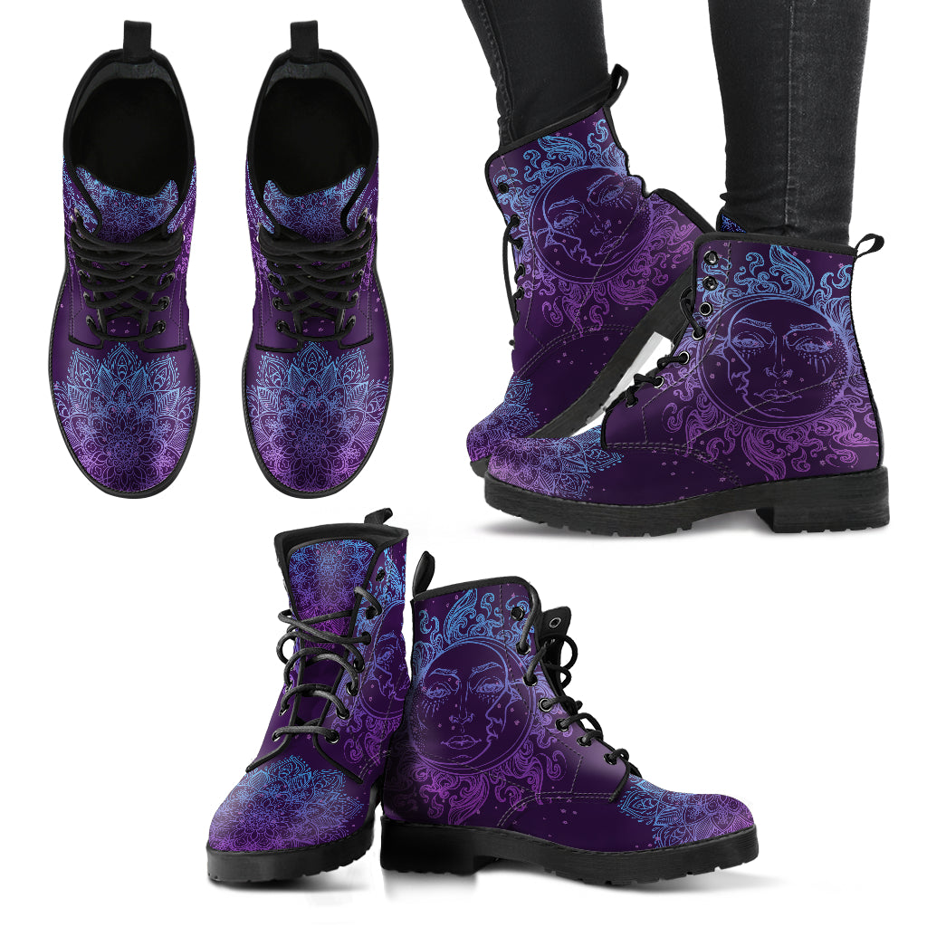 Purple Sun & Moon Mandala Womens Boots