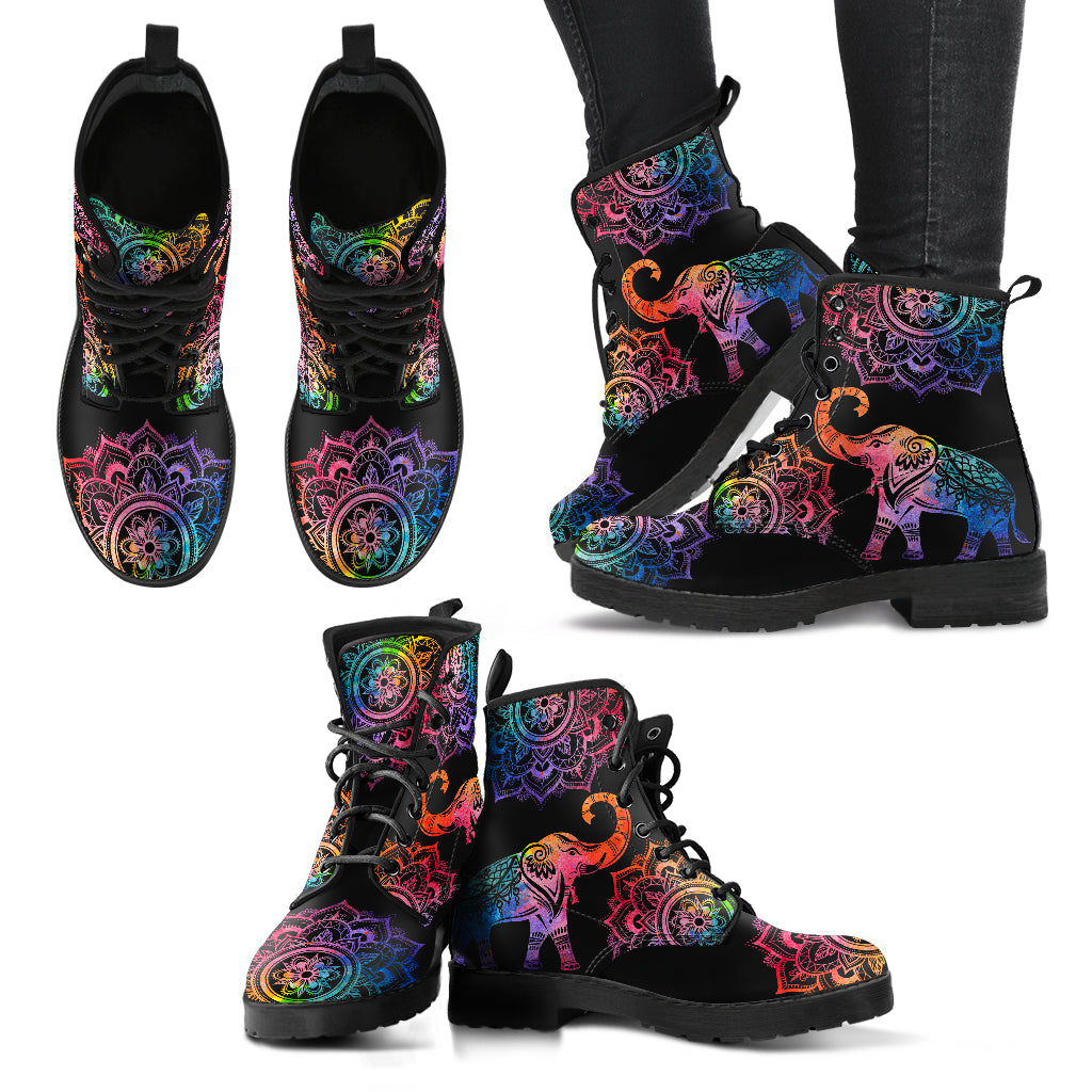 Colorful Elephant Mandalas Womens Boots