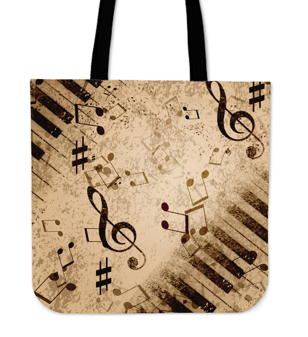 Vintage Piano & Musical Notes Canvas Tote Bag