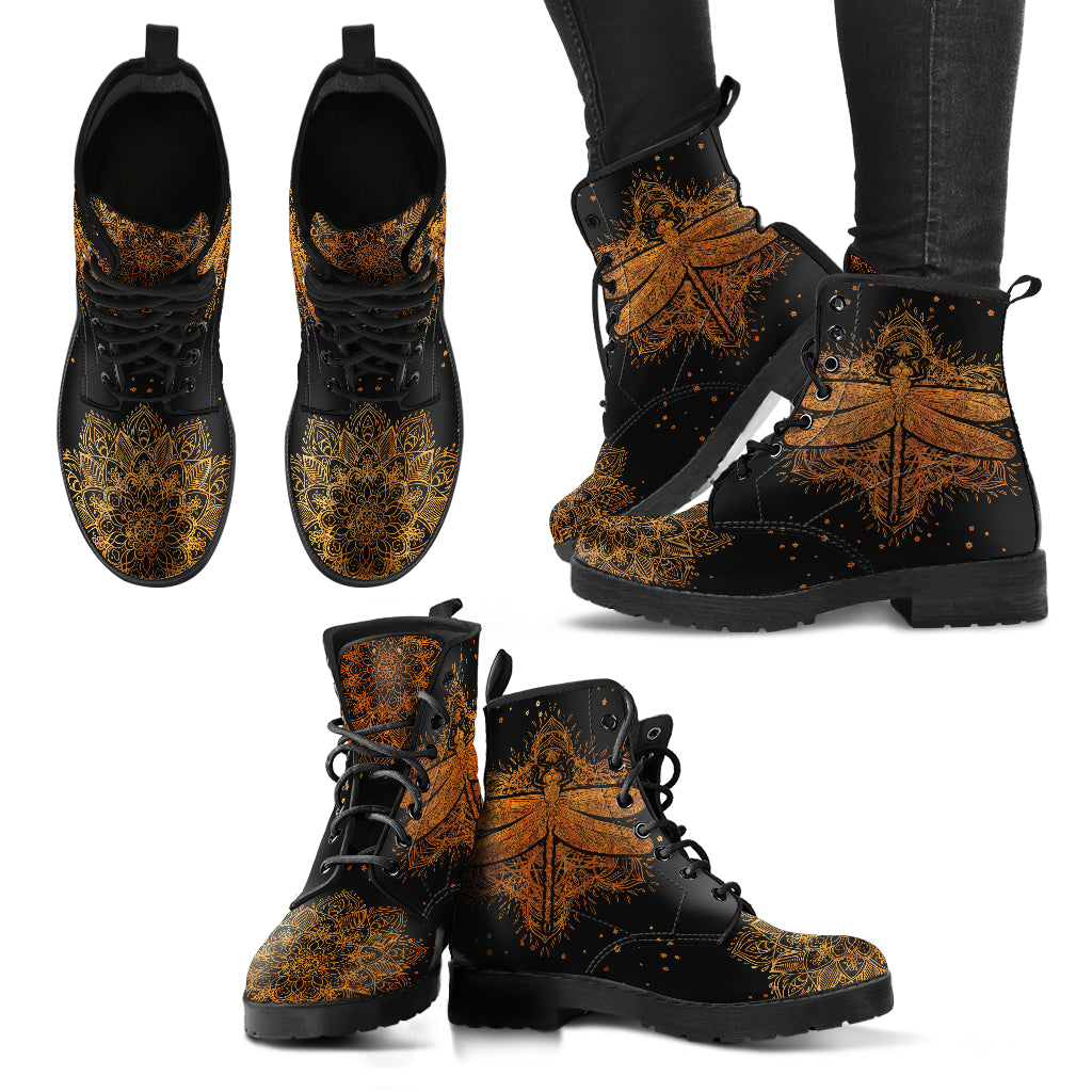 Rusty Gold Dragonfly Mandala Womens Boots
