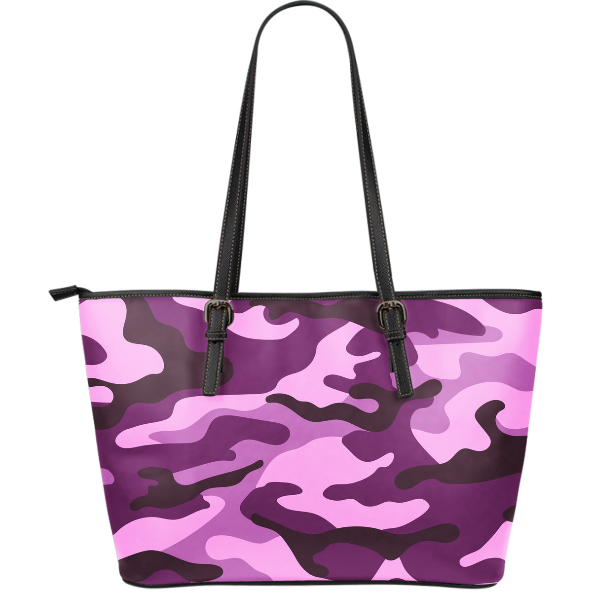Purple Camouflage Leather Tote Bag