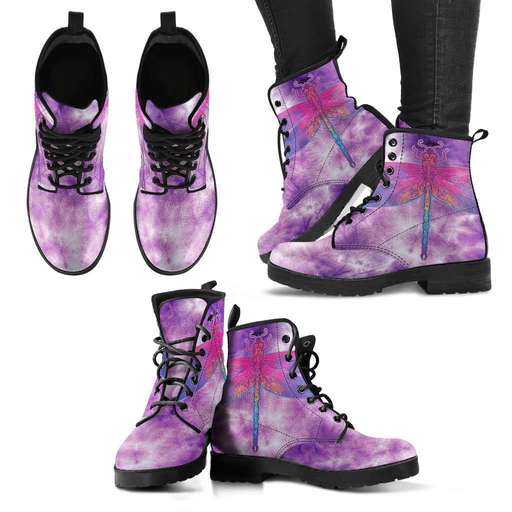 Pink Tie Dye Grunge Dragonfly Womens Boots