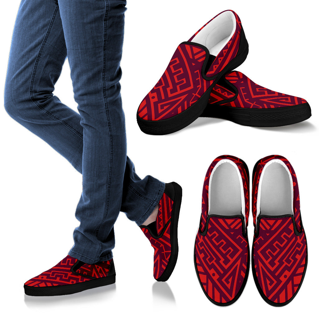 Red Tribal Polynesian Slip On Shoes