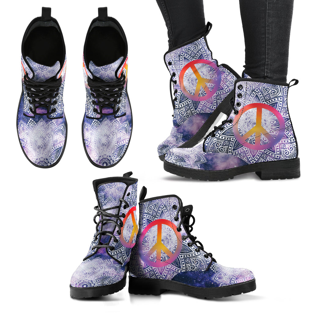Pink & Purple Peace Sign Mandala Womens Boots