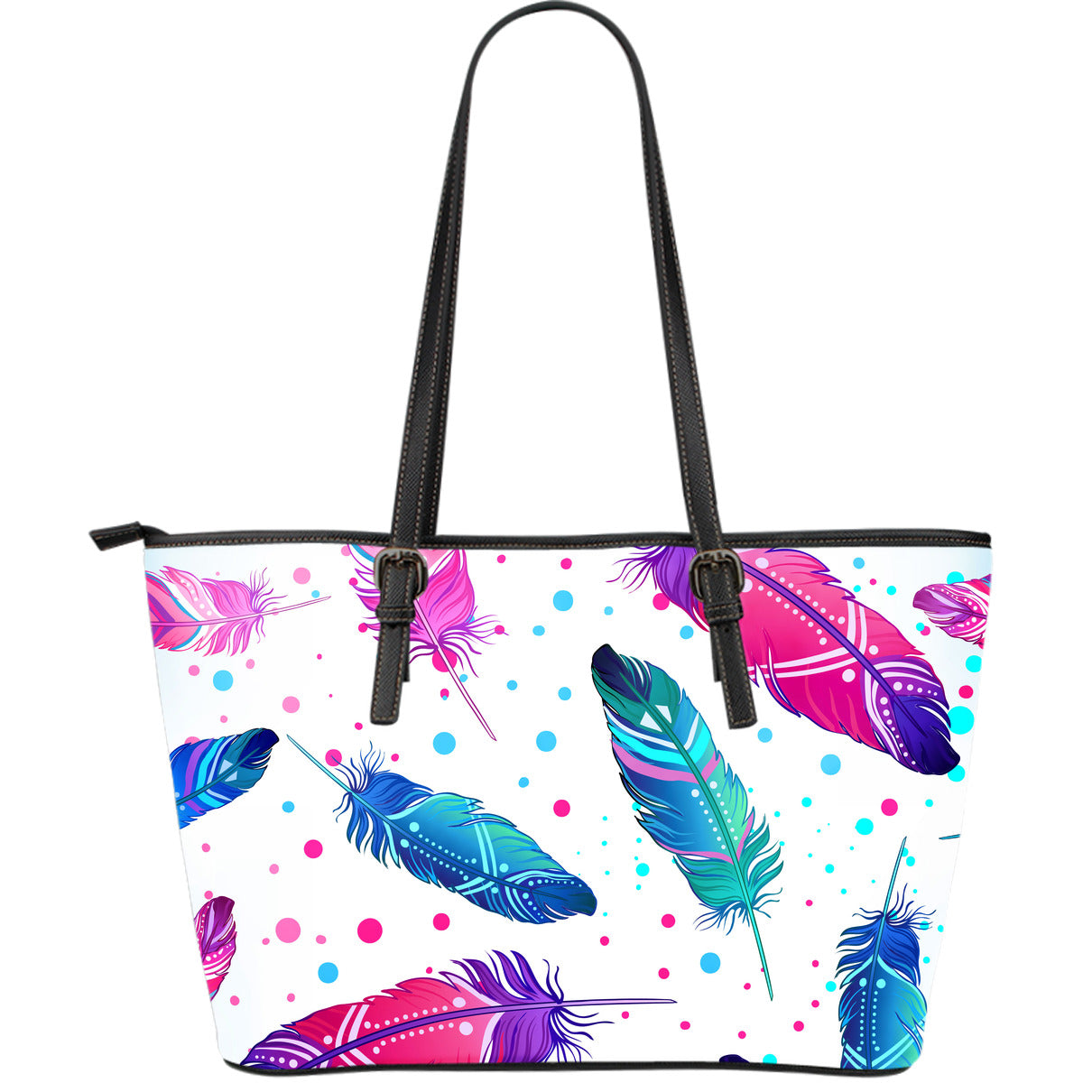 Pink Feathers Leather Tote Bag