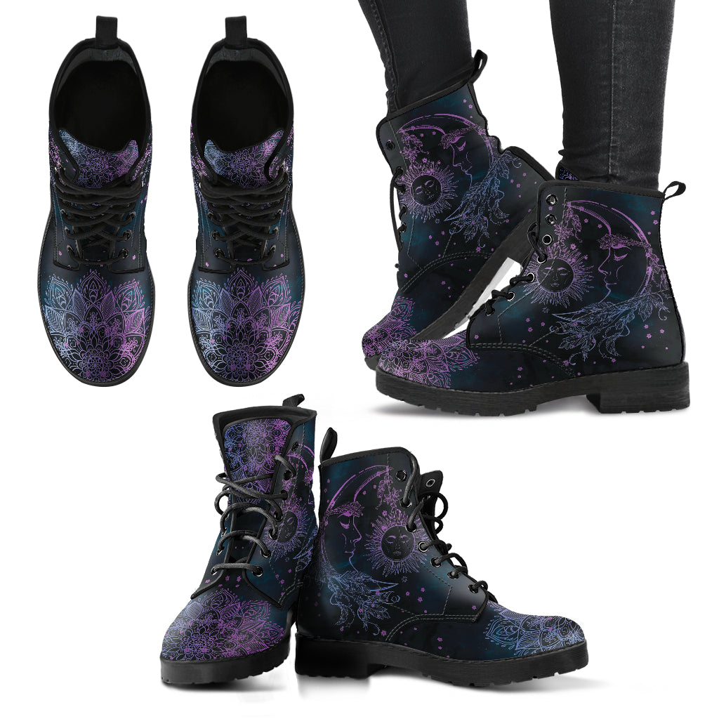 Purple Sun & Moon Mandala Womens Boots