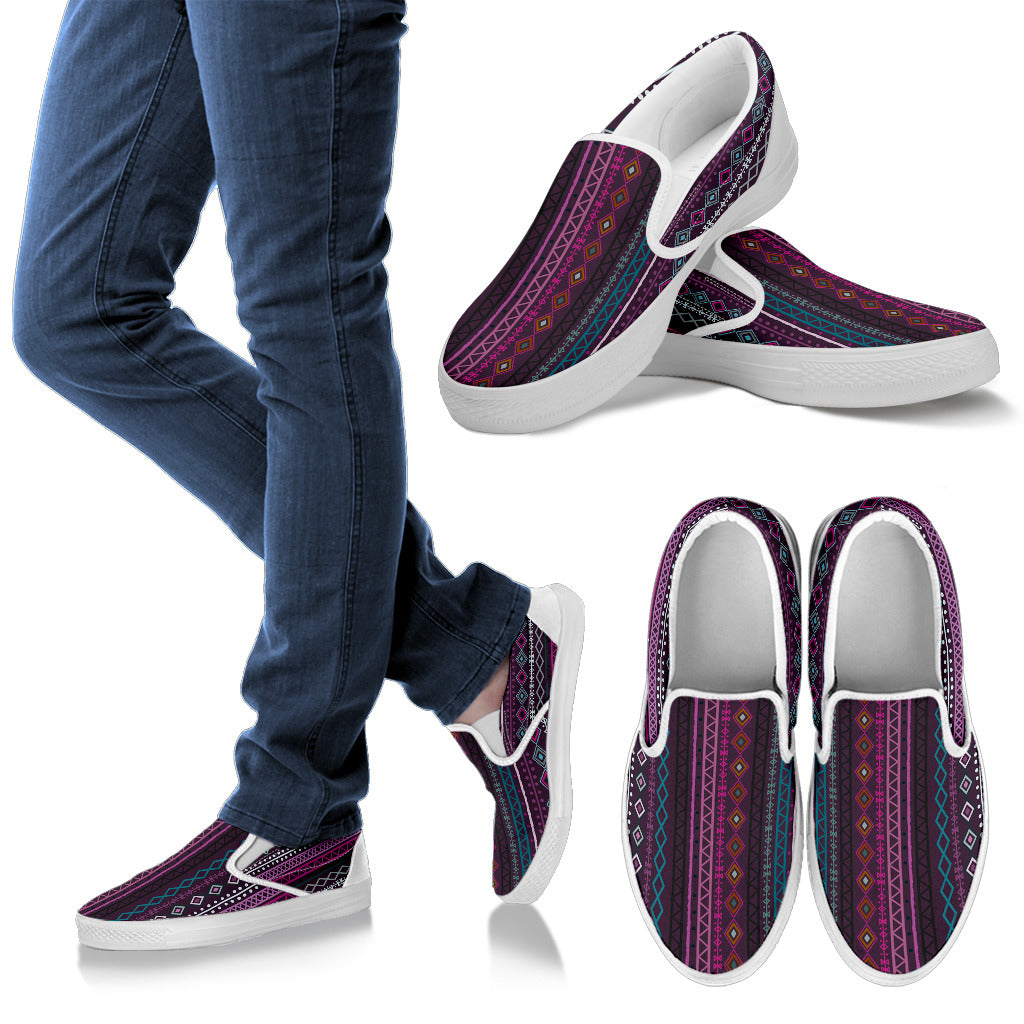 Purple Boho Chic Bohemian Stripes Slip On Shoes CL