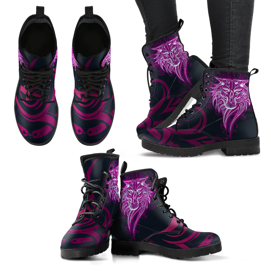 Purple Tribal Wolf Womens Boots